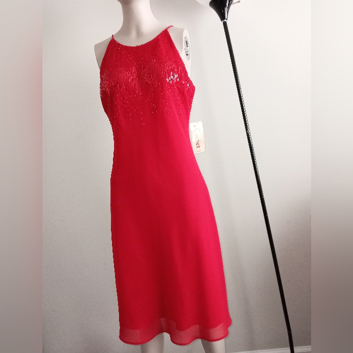 Vintage Cachet Midi Dress Red With Metallic Sequins Size 4